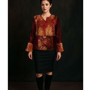 CLIO Boho Patchwork Velvet Brocade Top‎ Women's Sz Small Y2k Edgy Glam
